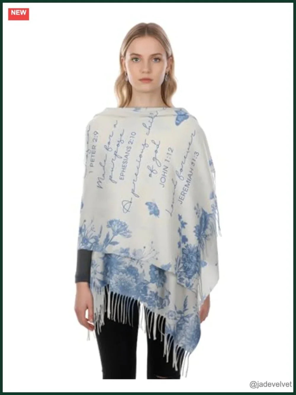 Prayer Shawl Scarf Wrap with Bible Verse Extra Large Cashmere Blend